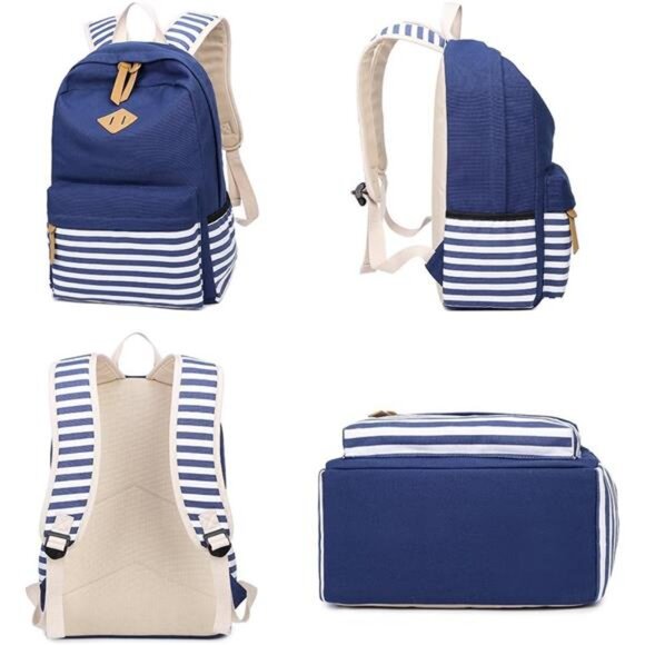 Causal Canvas Stripe Backpack Cute Teen Backpacks For Girls School Bag main image 4